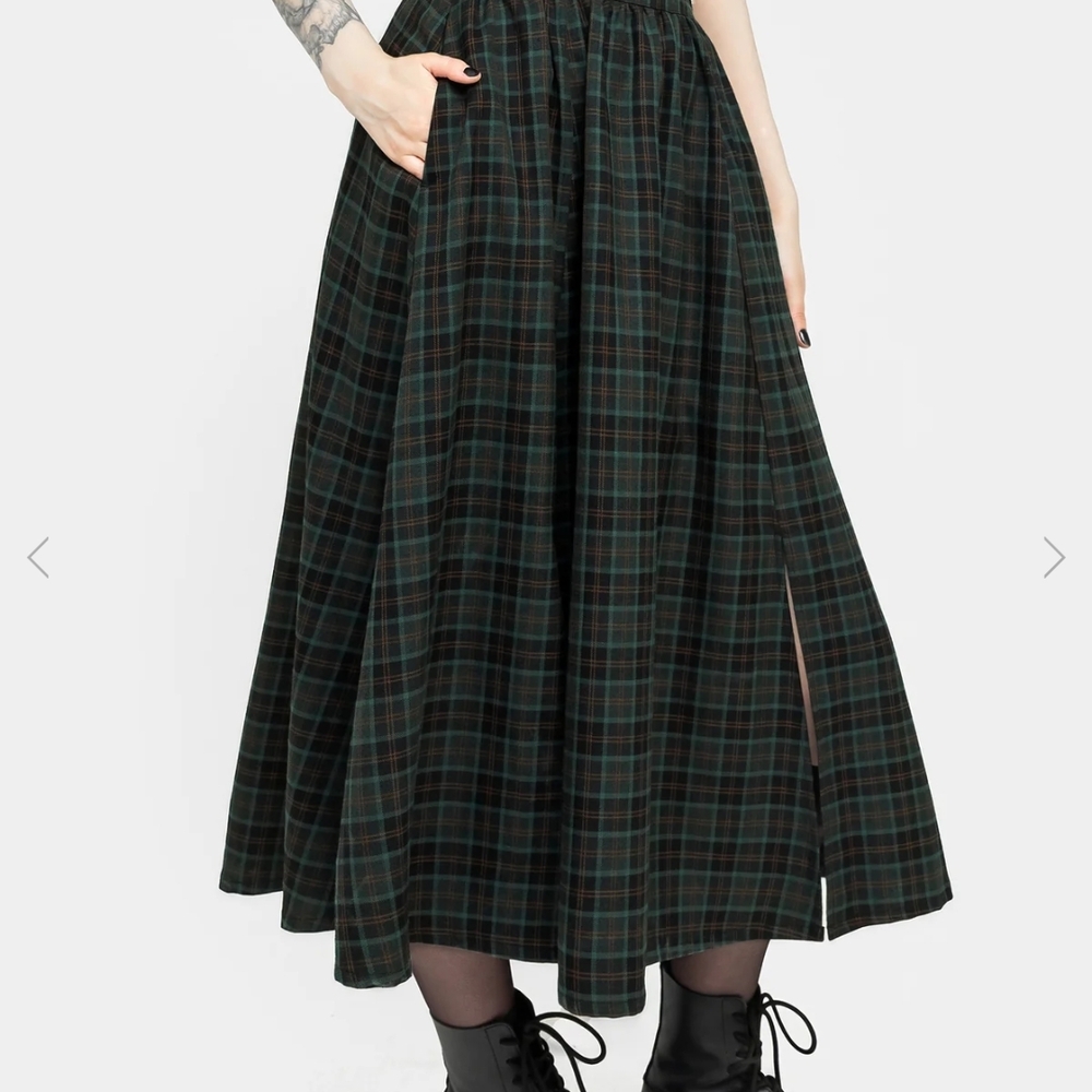 Disturbia Green and Black Maxi A-Line Skirt with Slit